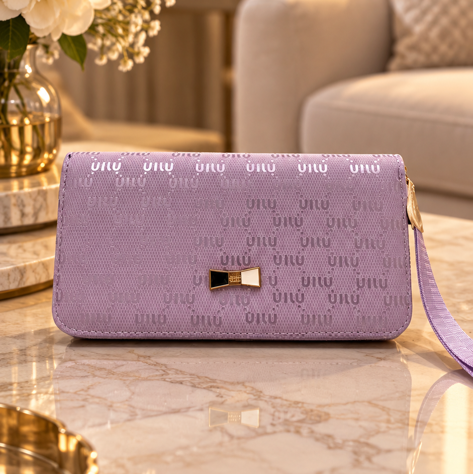 Lavender Patterned Wristlet Clutch/Wallet