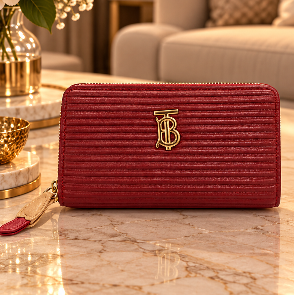 Burgundy Textured Leather Zip Wallet