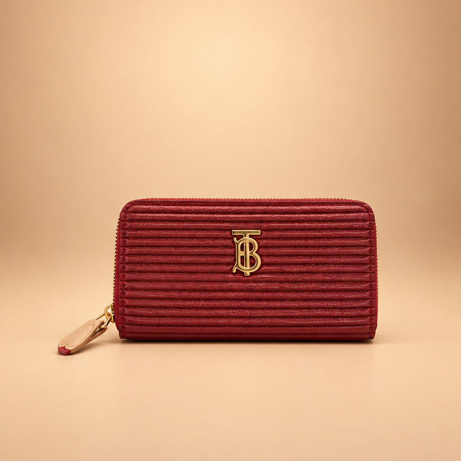 Burgundy Textured Leather Zip Wallet