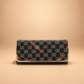 Black Monogram Pattern Foldover Clutch / Wallet