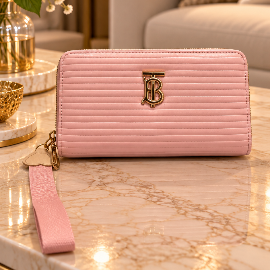 Blush Pink Textured Zip Wallet