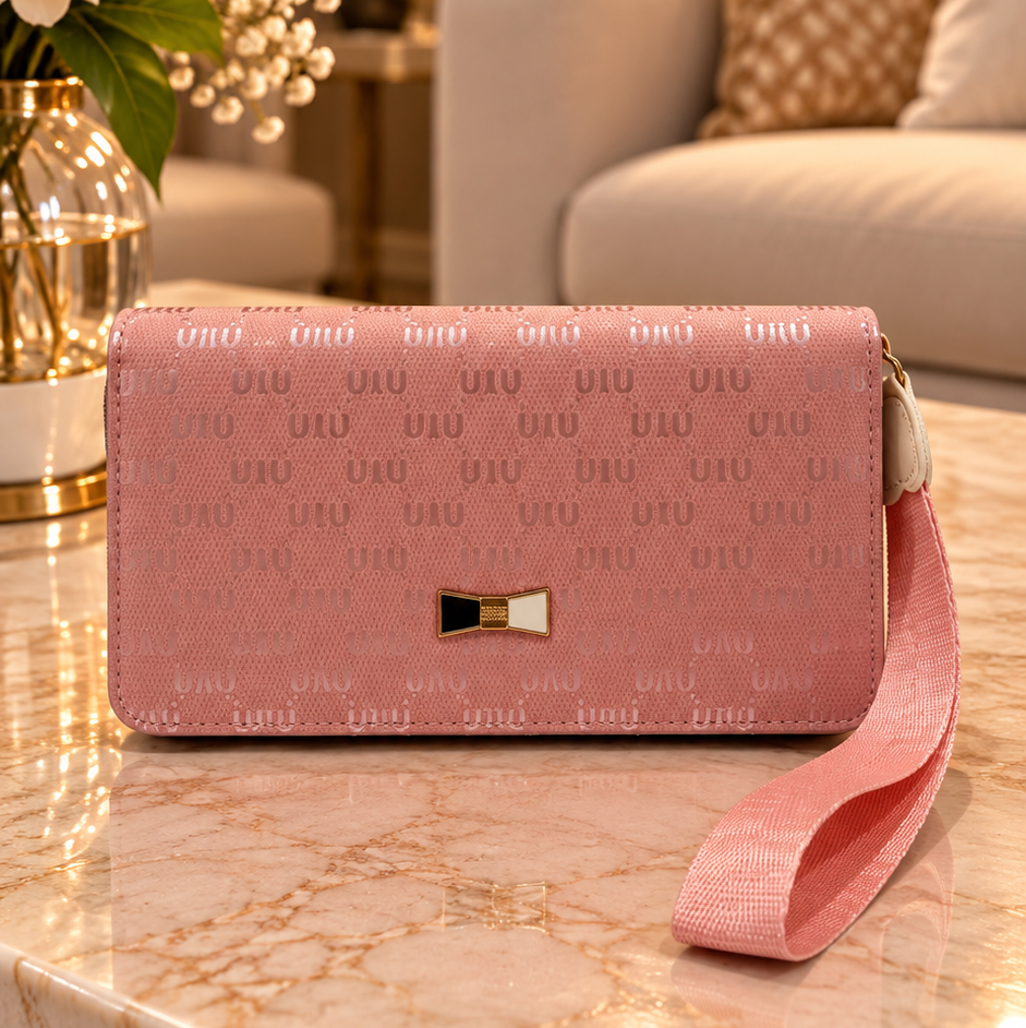 Pink Patterned Wristlet Clutch/Wallet
