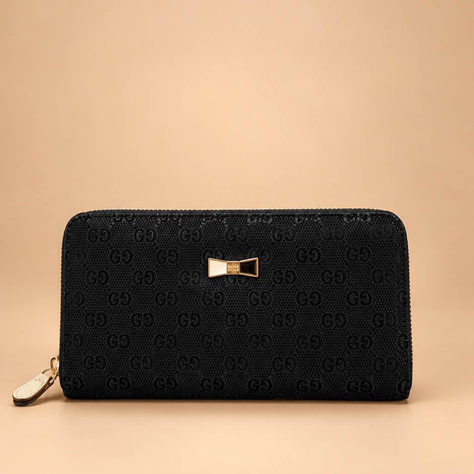 Black Patterned Wristlet Wallet