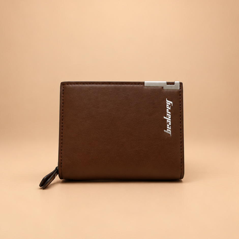 Brown Structured Leather Wristlet Clutch