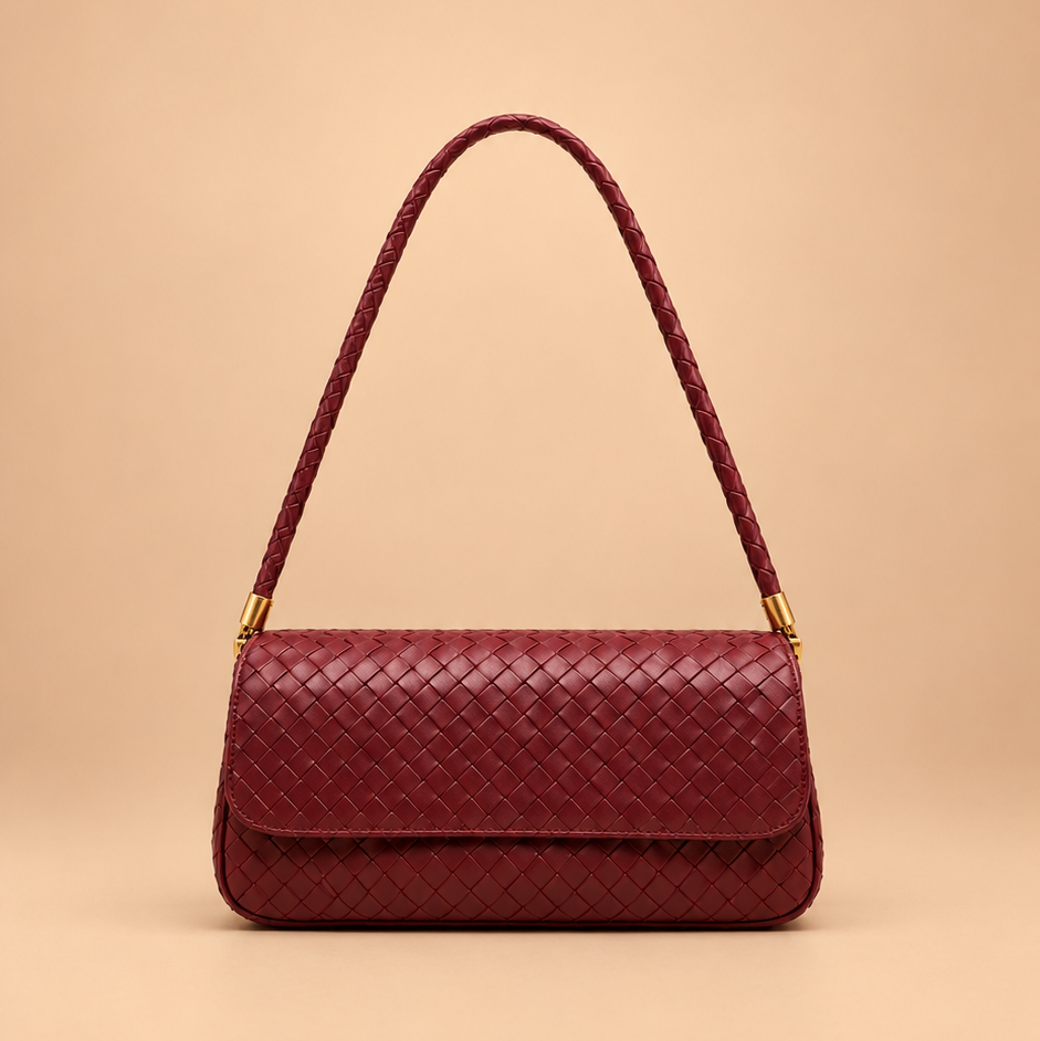 Burgundy Woven Leather Premium Shoulder Bag
