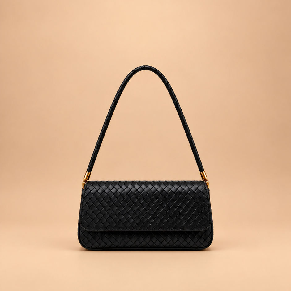 Black Woven Leather Premium Shoulder Bag