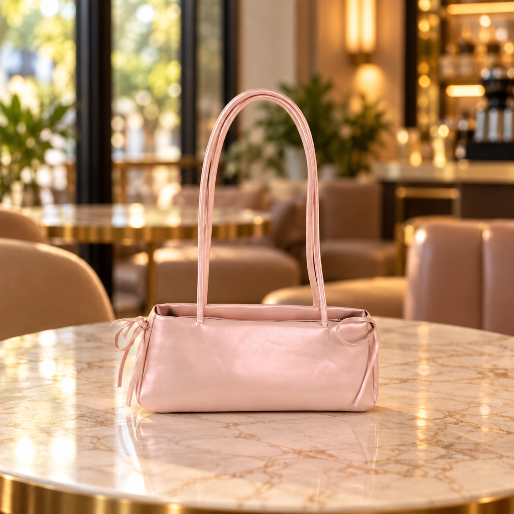 Blush Pink Minimalist Bow Shoulder Bag