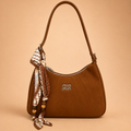 Brown Ribbed Shoulder Bag with Elegant Scarf Detail 🤎✨