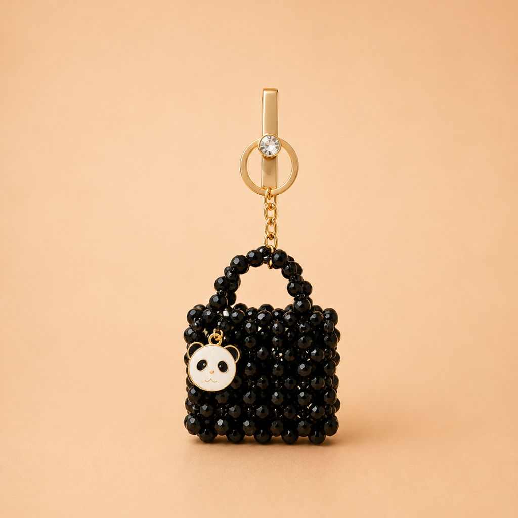 Handmade Black Beaded Panda Bag Charm 🐼🖤