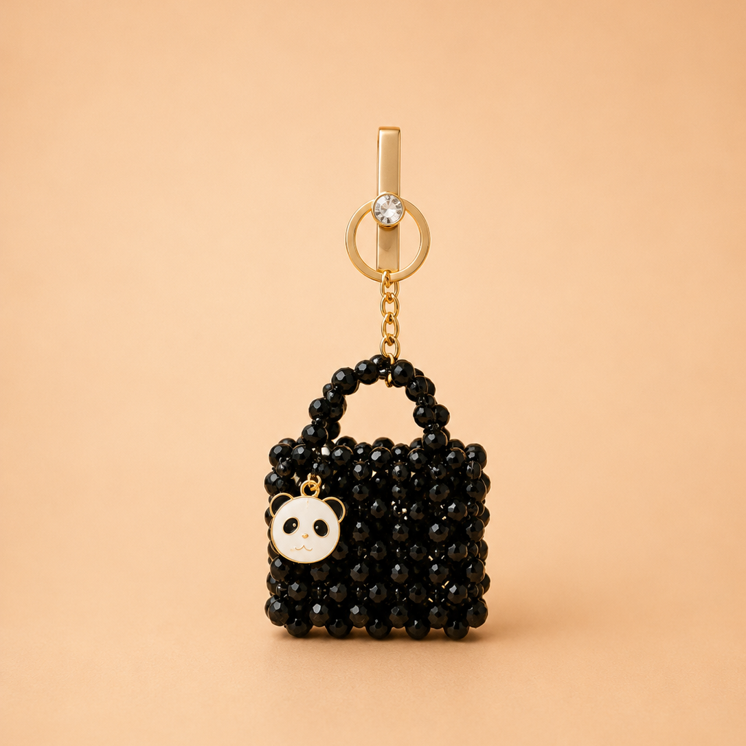 Handmade Black Beaded Panda Bag Charm 🐼🖤