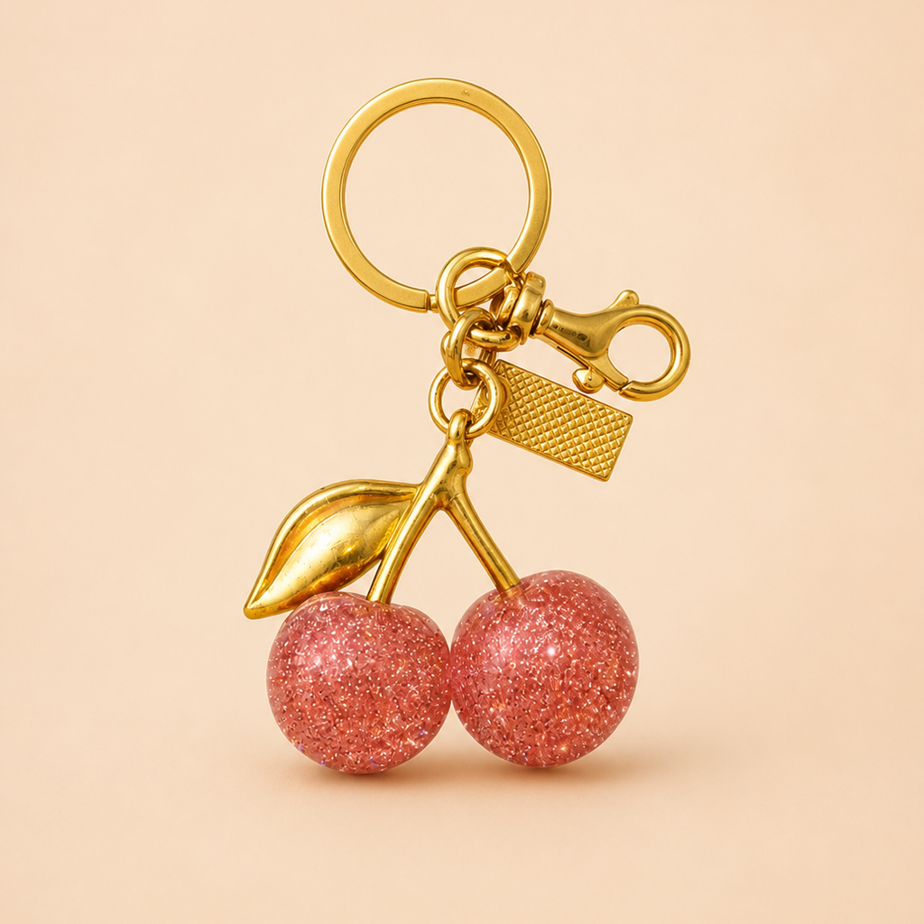 Glitter Cherry Bag Charm with Gold-Tone Detail 🍒✨