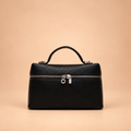 Black Textured Leather Vanity Style Handbag