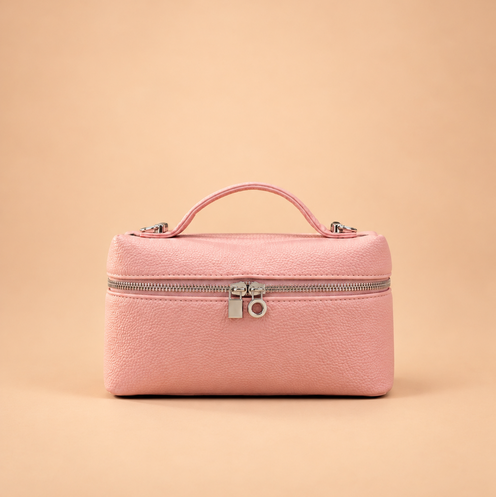 Blush Pink Textured Leather Vanity Style Handbag