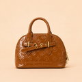 Caramel Brown Embossed Glossy Dome Handbag