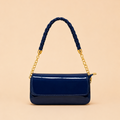 Navy Blue Patent Braided-Strap Shoulder Bag