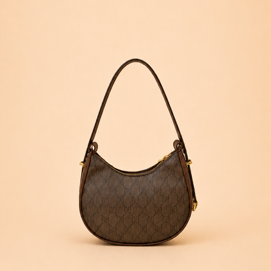 Classic Brown Houndstooth Crescent Shoulder Bag