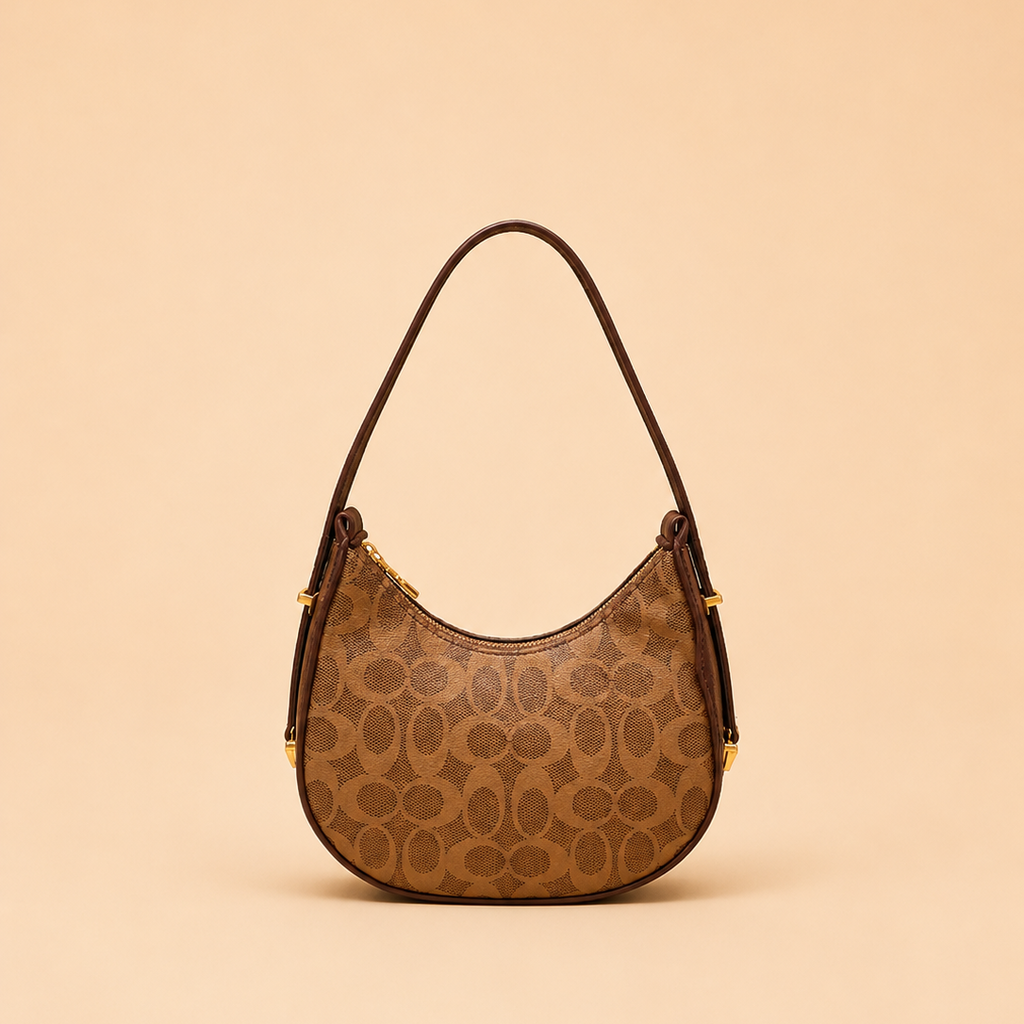 Khaki Canvas Monogram Crescent Shoulder Bag