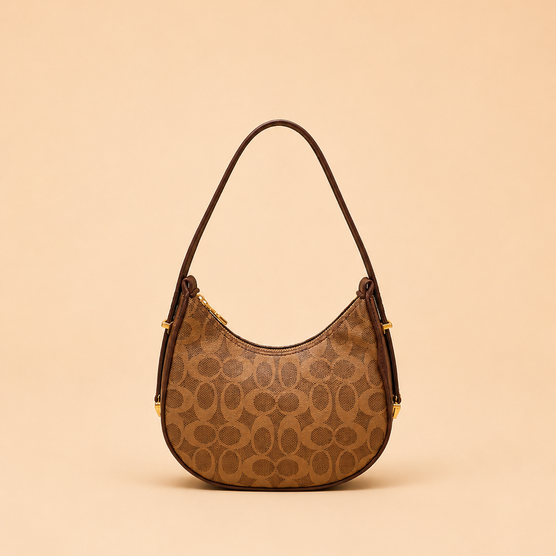 Khaki Canvas Monogram Crescent Shoulder Bag