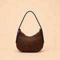 Brown Houndstooth Crescent Shoulder Bag
