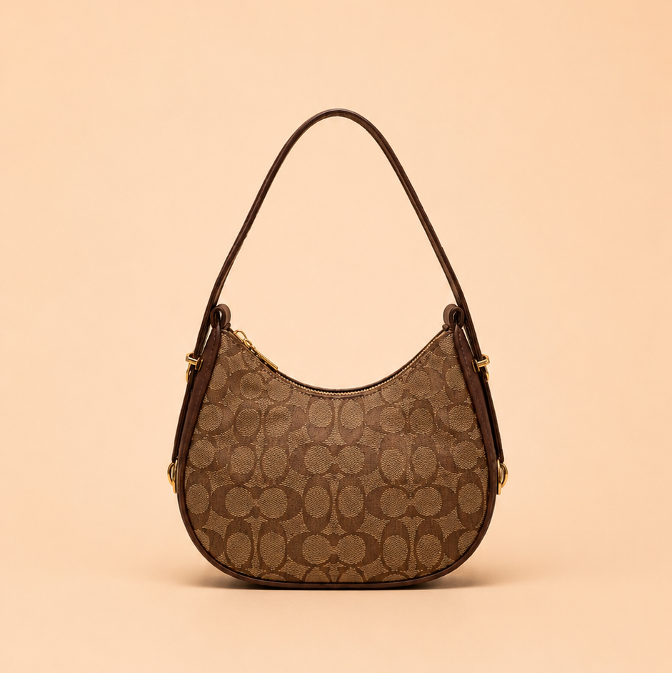 Brown Canvas Monogram Crescent Shoulder Bag