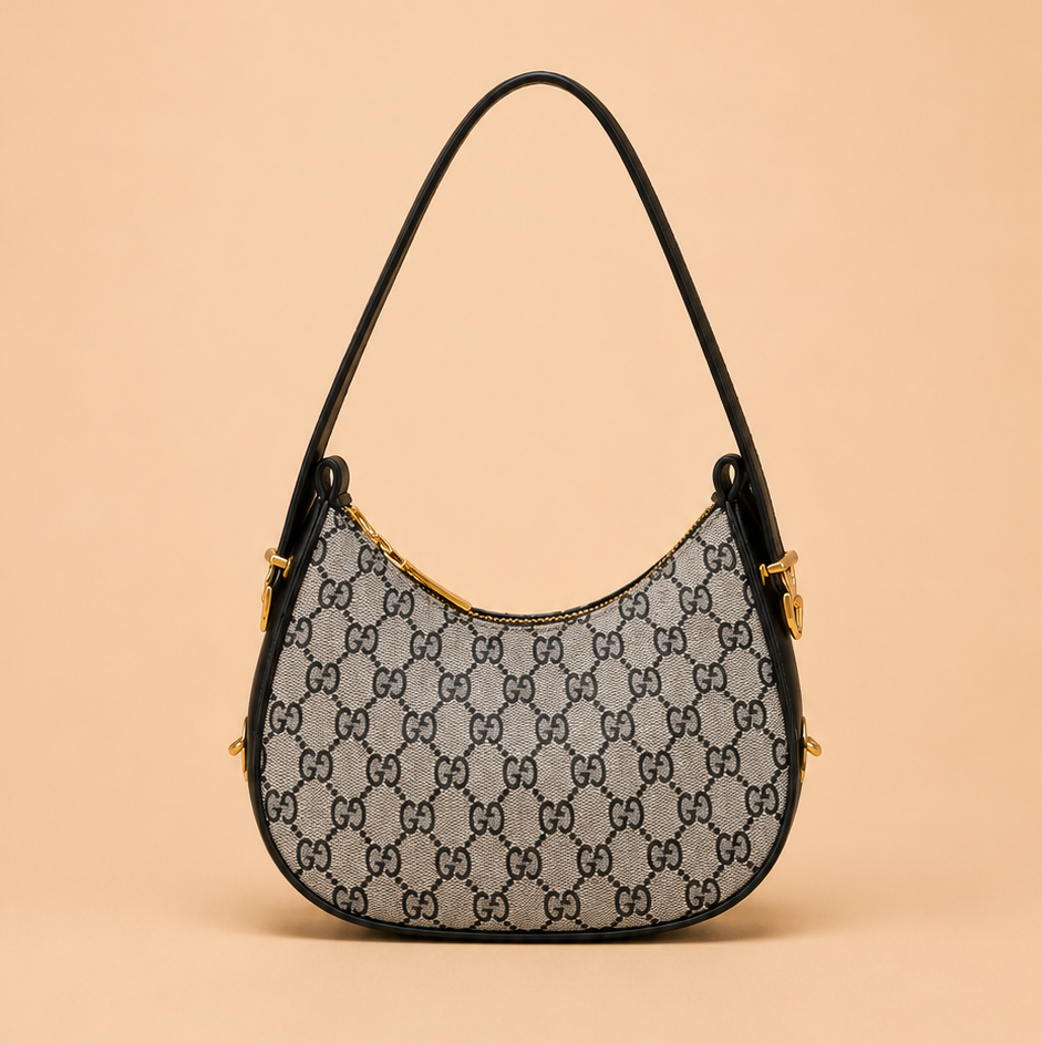 Black Vintage Monogram Crescent Shoulder Bag