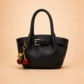 Black Pebbled Mini Tote with Cherry Charm