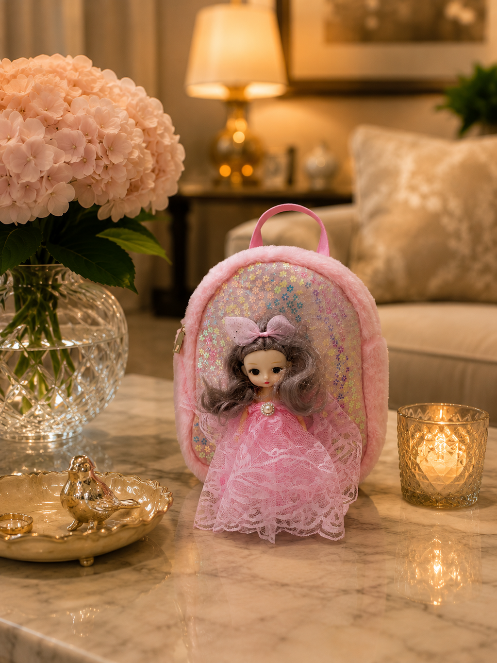Pink Doll Charm Mini Backpack with Floral Detail 🎀🌸