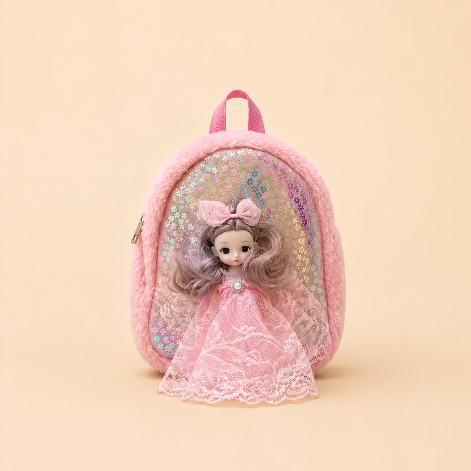 Pink Doll Charm Mini Backpack with Floral Detail 🎀🌸