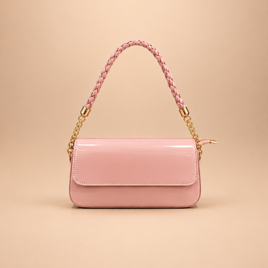 Pink Patent Shoulder Bag with Braided Chain Strap 💗✨