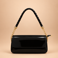 Black Patent Shoulder Bag with Braided Chain Strap 🖤✨