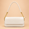 White Patent Leather Shoulder Bag with Braided Chain Strap 🤍✨