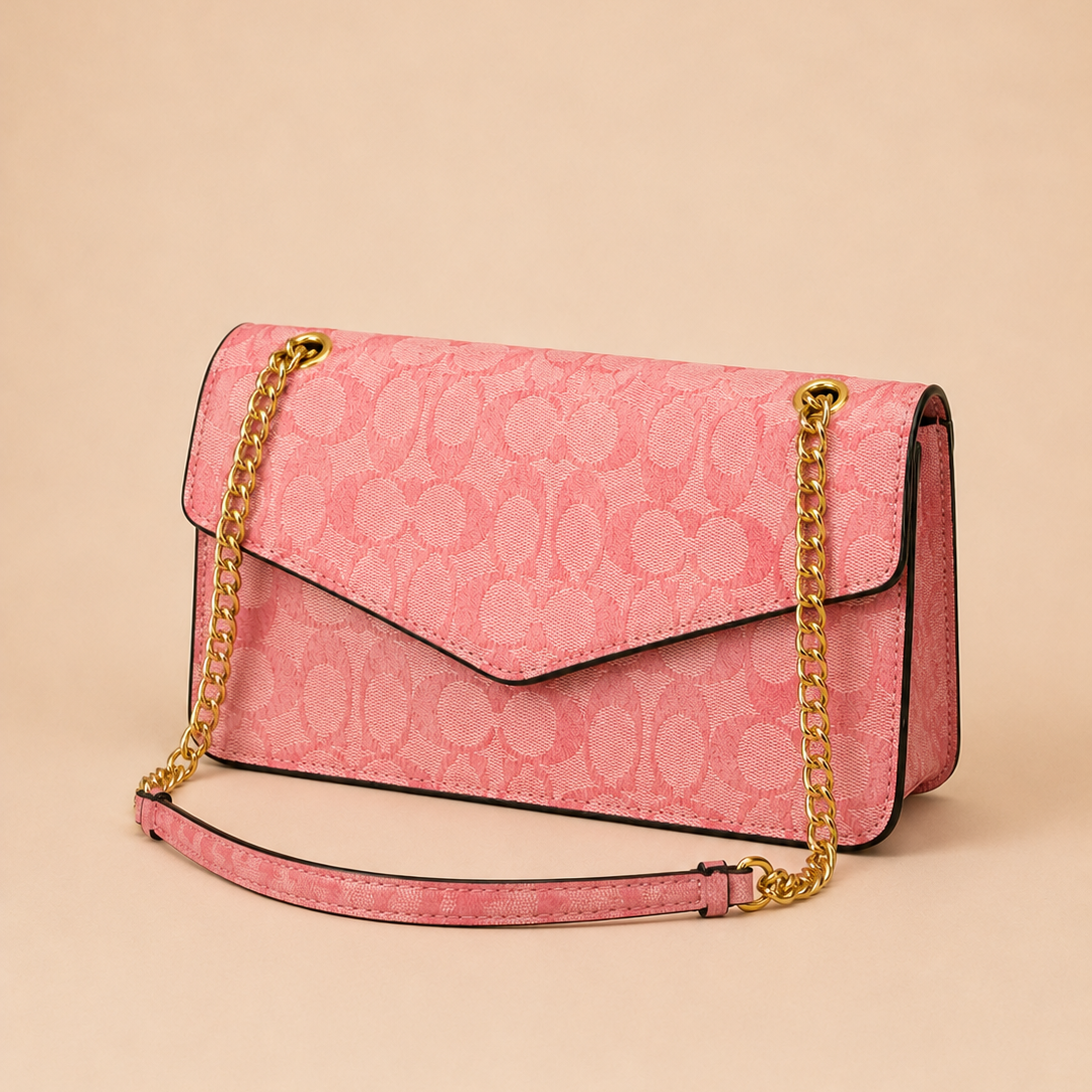 Pink Patterned Chain Shoulder Bag