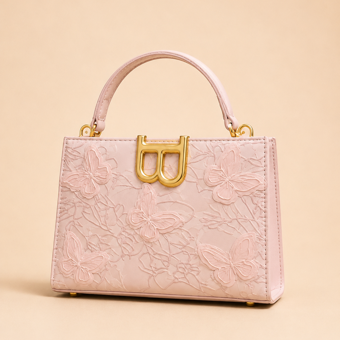 Pink 3D BUTTERFLY Floral Lace Premium Handbag