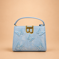 Baby Blue 3D BUTTERFLY Floral Lace Premium Handbag