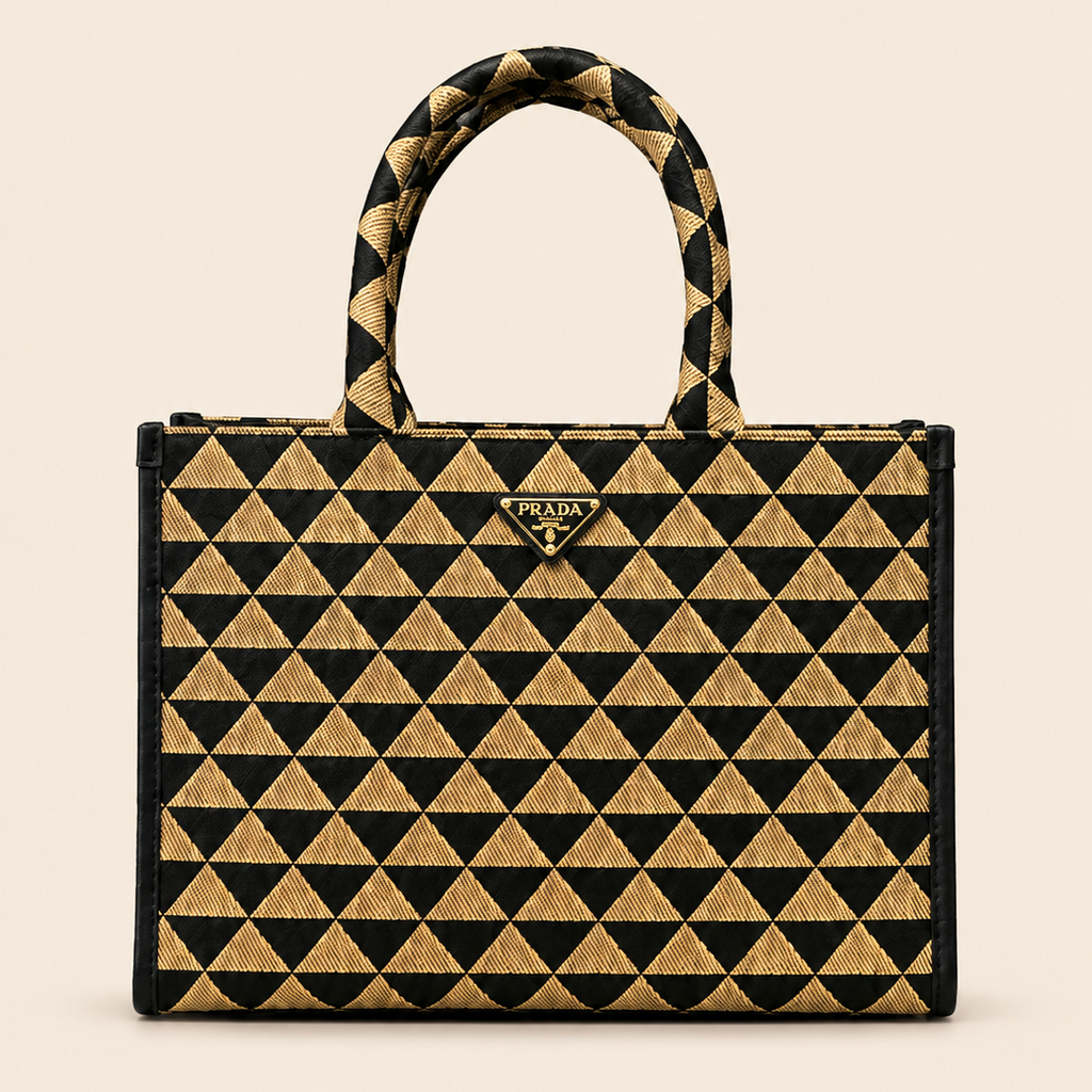 Premium Geometric Pattern PARADA Tote Bag – Black & Beige Structured Handbag