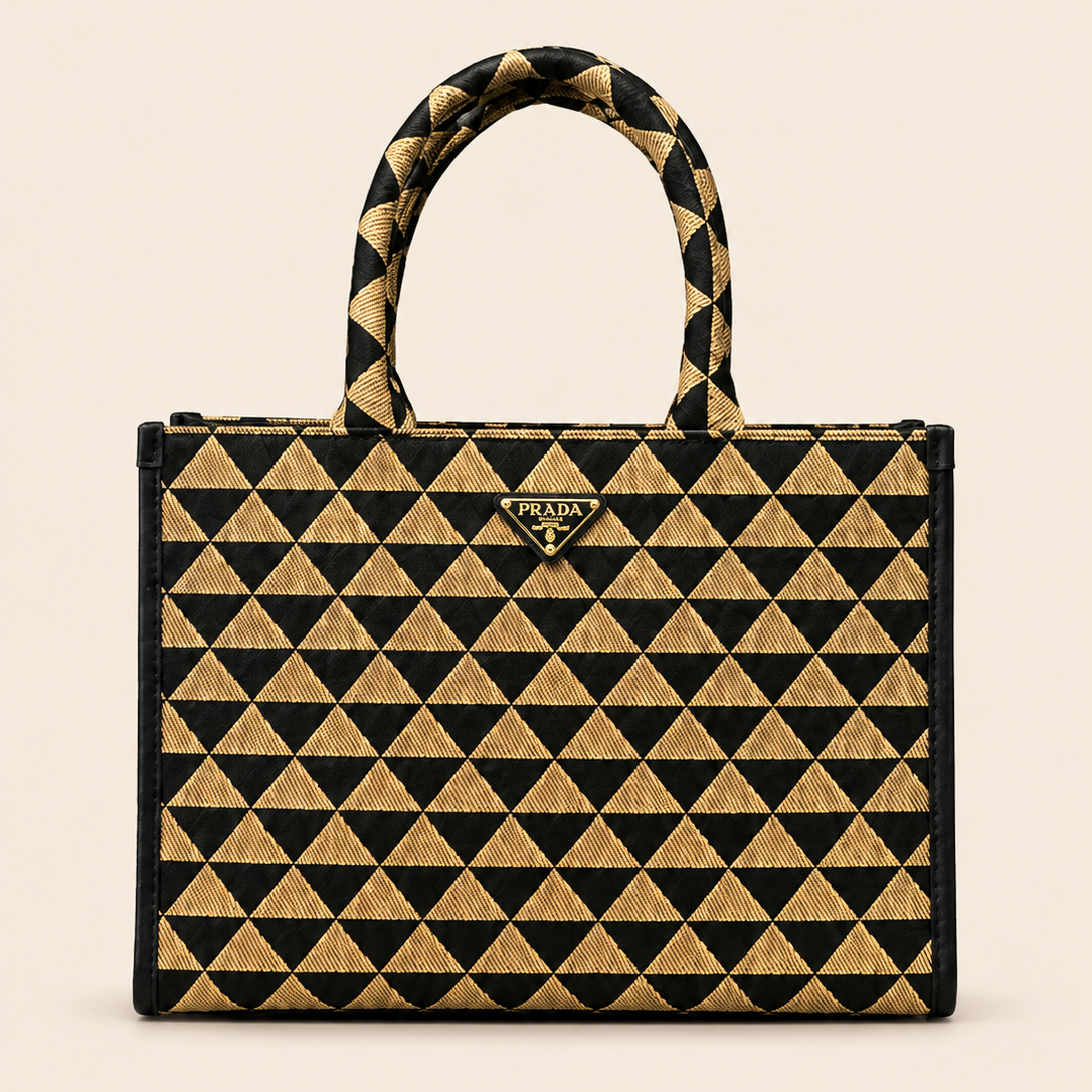 Premium Geometric Pattern PARADA Tote Bag – Black & Beige Structured Handbag