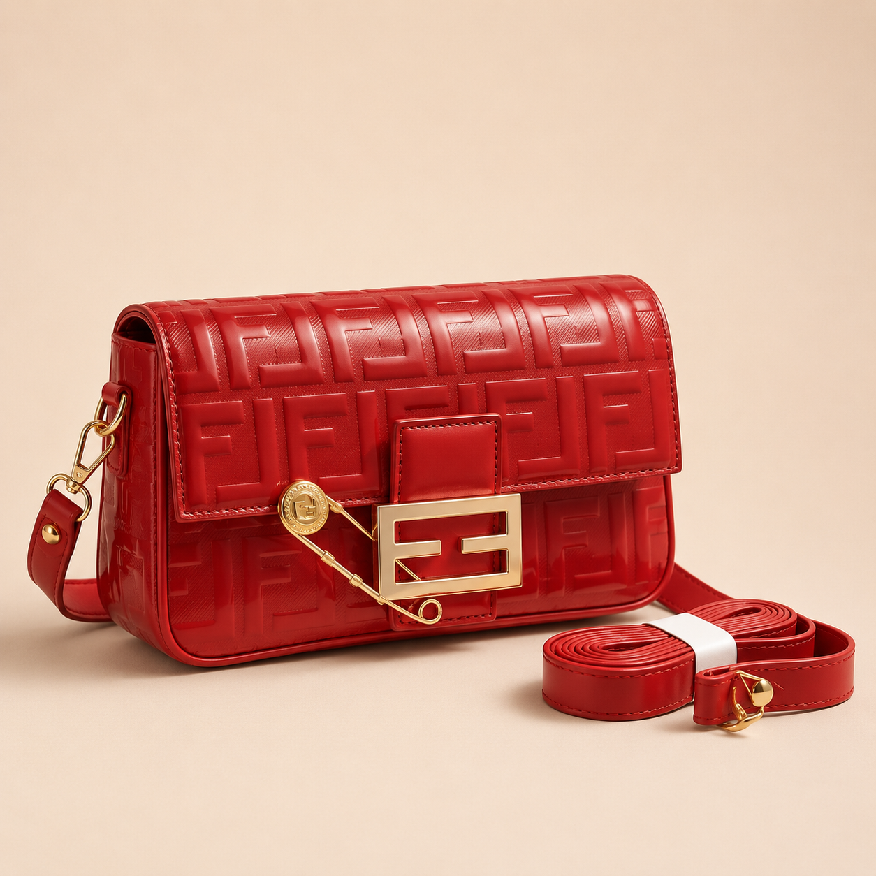 Fendi Baguette — Red FF Embossed Leather