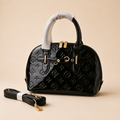 Black Embossed Top Handle Bag with Detachable Strap