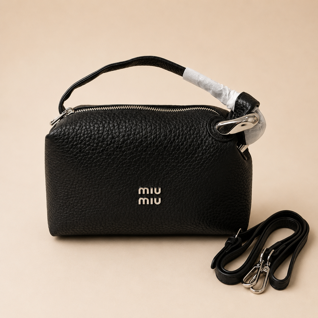 Elegant Black Textured Shoulder Bag with Adjustable Strap