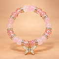 Coral Bliss  Crystal Beaded Butterfly Charm Bracelet