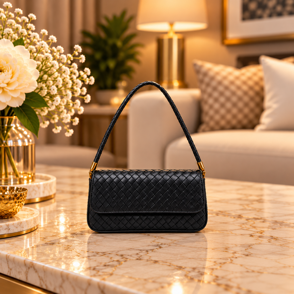 Black Woven Leather Premium Shoulder Bag