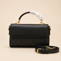 Black Foldover Top Handle Bag with Shoulder Strap