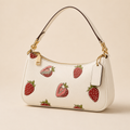 White Strawberry Print Shoulder Bag for Women