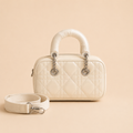 White Quilted Top Handle Bowling Bag with Shoulder Strap