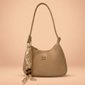 Beige Ribbed Shoulder Bag with Elegant Scarf Detail 🤎✨