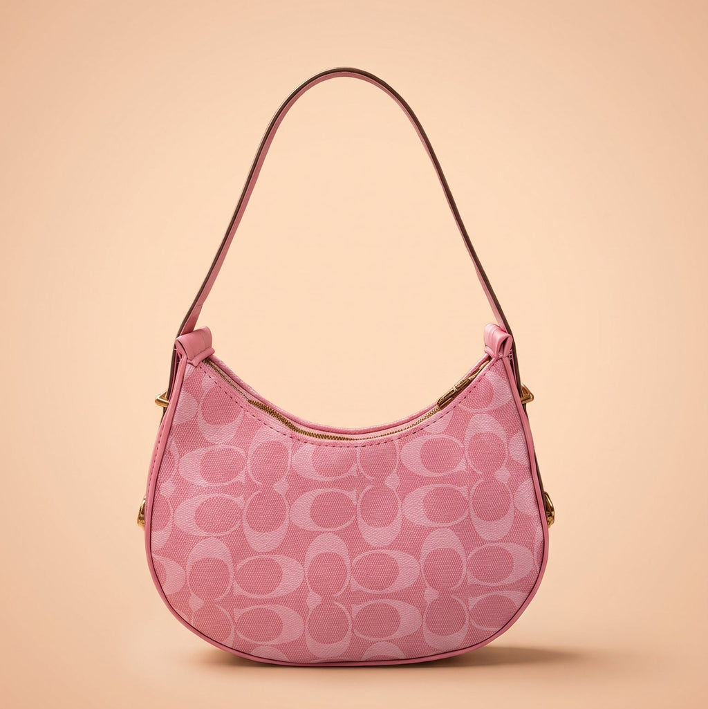 Pink Canvas Monogram Crescent Shoulder Bag