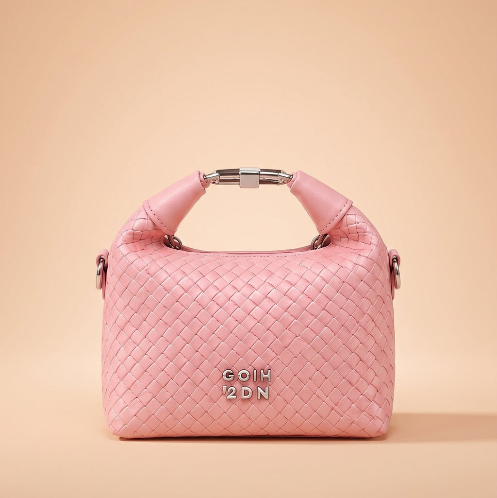 Soft Pink Woven Top-Handle Trendy Handbag