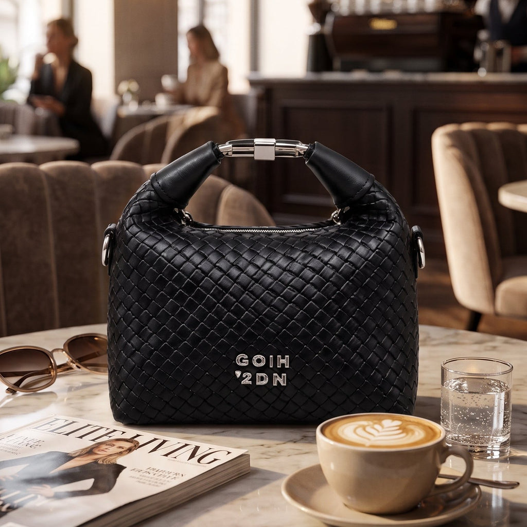 Classic Black Woven Top-Handle Trendy Bag