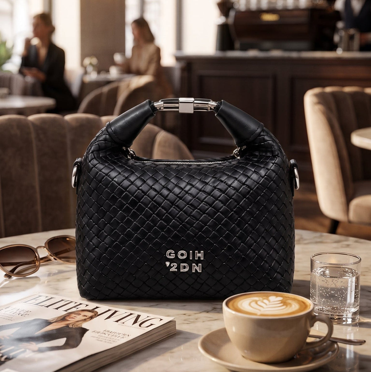Classic Black Woven Top-Handle Trendy Bag