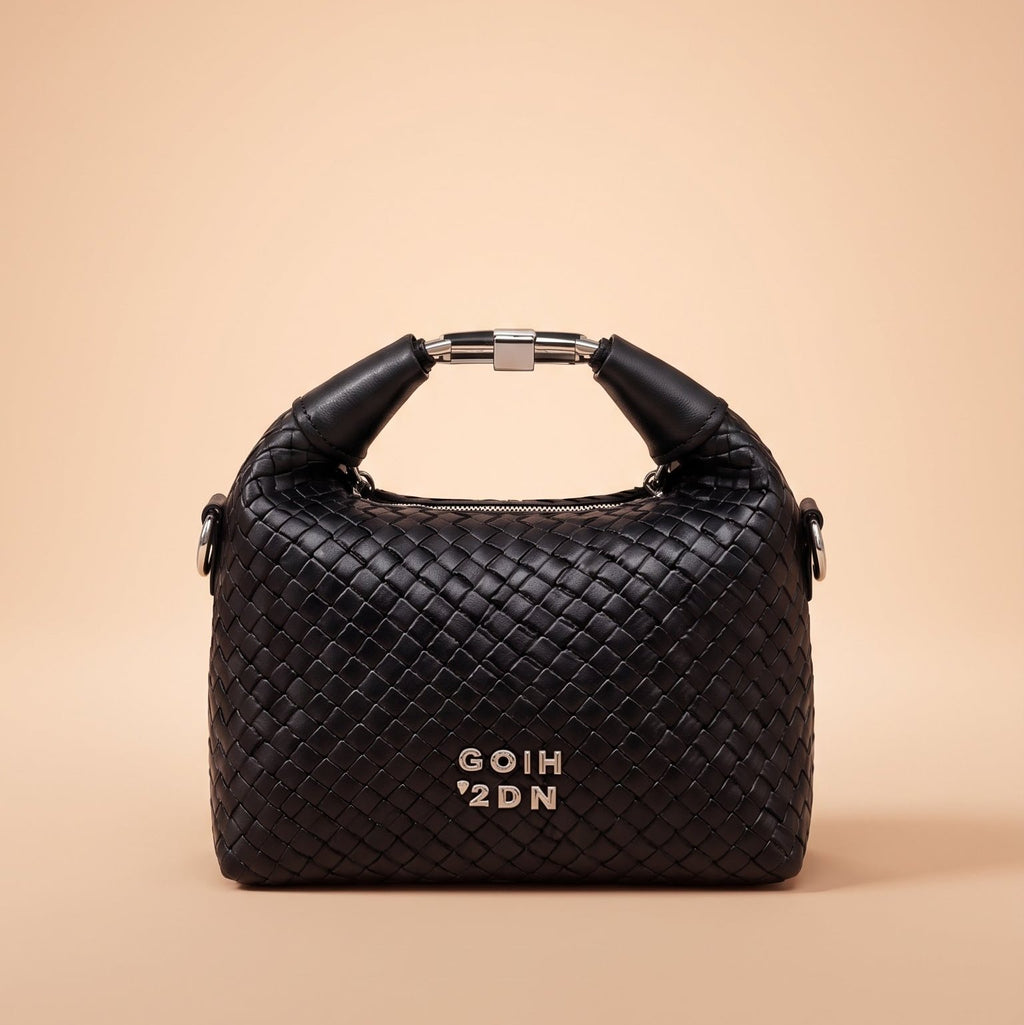 Classic Black Woven Top-Handle Trendy Bag
